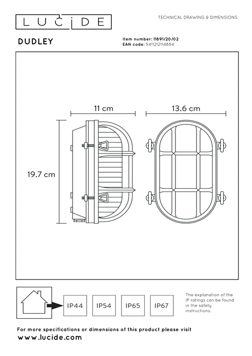 Lucide DUDLEY - Applique murale Intérieur/Extérieur - 1xE27 - IP65 - Or Mat / Laiton - technique